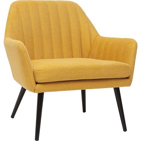 Poltrona design in tessuto effetto velluto testurizzato giallo senape e metallo nero GASTON