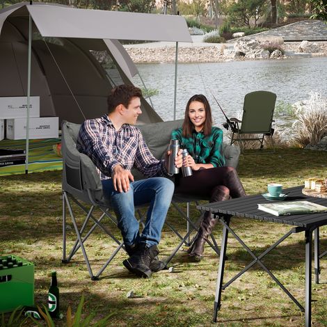 WOLTU faltbar Campingstuhl für 2 Personen, Camping Faltsofa bis 300kg belastbar, Campingsofa gepolstert, Campingsessel klappbar für Outdoor Garten Balkon, Dunkelgrau (1/5)
