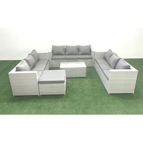 Fimous Ensemble de meubles de jardin en rotin 10 places avec Canapé de jardin Table basse Grand tabouret Gris clair mixte (1/5)