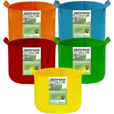 Lot de 5 sacs de culture multicolores en tissu non tissé pour plantes de jardin, tomates, légumes, fleurs (1/5)