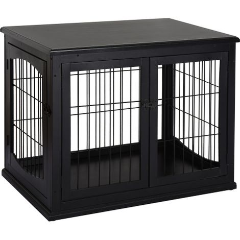 Cuccia/box per cani con piano d'appoggio, piccola gabbia da interno per animali, realizzata in MDF e metallo, nera, 81x58,5x66 cm, spedizione in loco. (1/5)