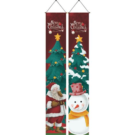 Nouveauté 2026 : Couplets de Noël, décorations de sapin de Noël avec Père Noël, décorations de porte, décorations de scène, bannières extérieures - 180 x 30 cm (polyester) - 24