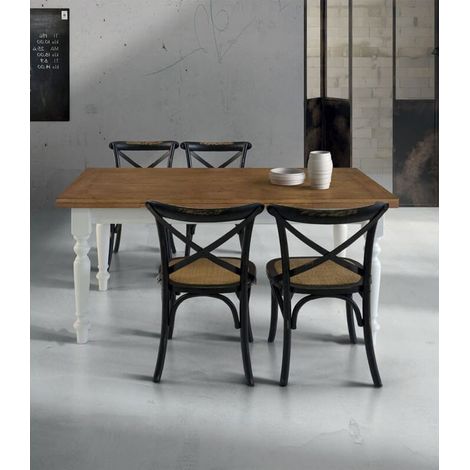 Tavolo Quadrato in Legno Provenzale Struttura Bianco Piano Rovere Piedi Torniti Dimensione Tavoli: 90 x 90 - Dimensione aperto: 180 x 90 (1/2)
