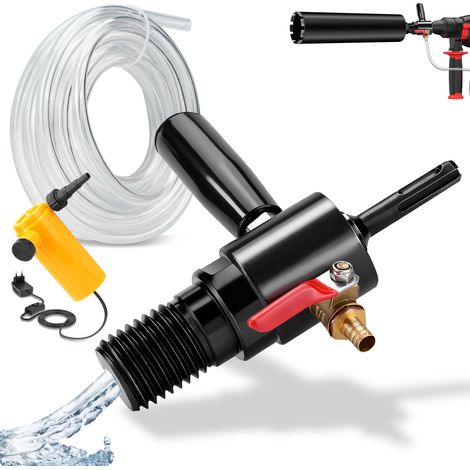 Adaptateur Couronne Diamantée 1 1/4" UNC vers SDS Plus avec Fonction D’injection D’eau, Acier 42CrMo4, Raccord Rapide G1/4", Tuyau D’eau 4 m & Pompe à Levée 4 m, pour Forets, Couronnes de Forage (1/5)