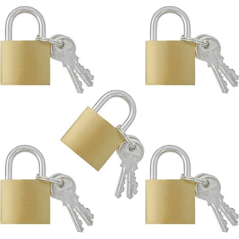 5 Pièces Cadenas avec Clés, Cadenas Petits 32mm, Métalliques Mini Serrure à Bagage, Sacs de Voyage, Valise, Armoires, Casiers, Or (1/5)