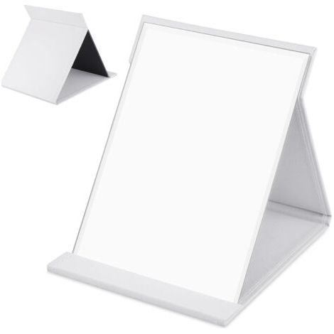 Tischspiegel, 21 cm x 15 cm, faltbarer, tragbarer Reisespiegel, hochauflösender Kosmetikspiegel mit weißem Kunstlederetui, rechteckiger Schminktischspiegel (1/5)