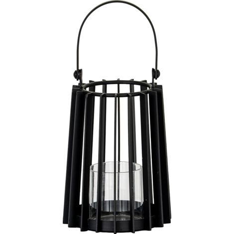 Lynk Small Lantern with Handle and Candle Holder - Glass - L12 x W12 x H24 cm - Black