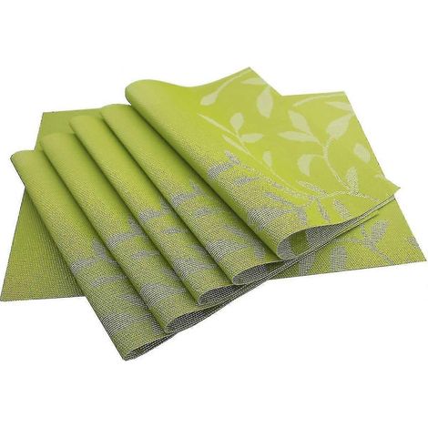 Ensemble de 6 sets de table verts en plastique lavable et facile à nettoyer, en vinyle tissé résistant à la chaleur. (1/5)