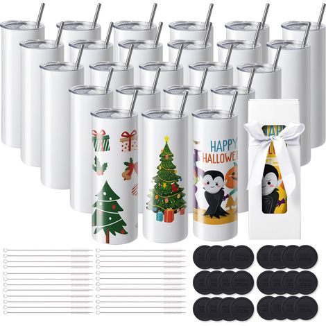 VEVOR Paquete de 24 Vasos de Sublimación Rectos de Acero Inoxidable de Doble Pared, Cada 591,5 ml, Vaso con Pajita, Tapa, Cepillo, base, Envoltura Retráctil, Caja de Regalo, para prensa de calor (1/5)
