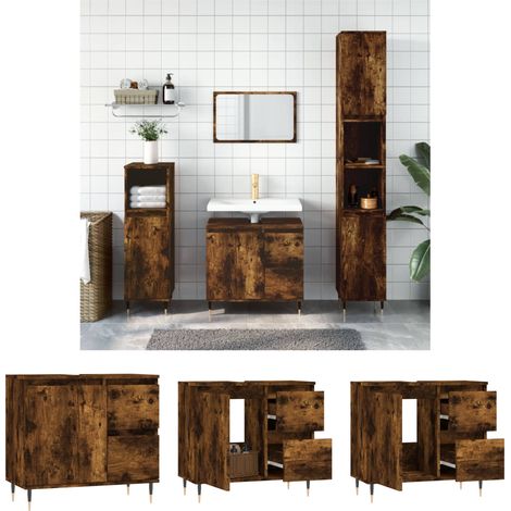 The Living Store Badschrank Räuchereiche 65x33x60 cm Holzwerkstoff -  Badezimmerwaschtische