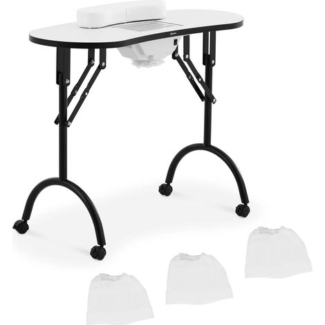 Table manucure professionnel pliante 4 roues aspirateur MDF blanc (1/5)