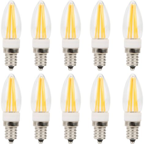 10 Ampoules E12 3W Blanc Chaud pour Lustre et Plafonnier, 110V AC, Long Filament, Lot de 10 (1/5)
