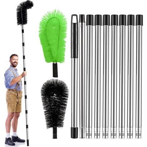 390cm Outil de Nettoyage de gouttière de Manches télescopiques 9 tiges + 2 têtes de brosse,Brosse de nettoyage pour Nettoyer Les Feuilles, la Neige, la saleté et Les déversements de Toit (1/5)
