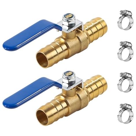 2 Pièces 19mm Vanne à Bille en Laiton, 2 Voies Robinet à Tournant Sphérique avec 4 Colliers de Serrage, Raccord de Tuyau Cannelé pour Contrôler Flux d'Air d'Eau d'Huile (1/4)