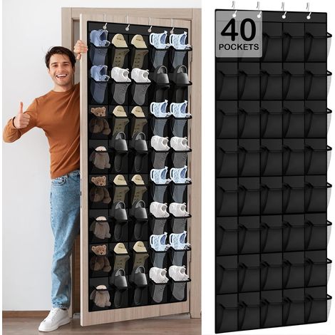 Organiseur De Chaussures Pour Porte - 40 Poches En Maille Respirante - Système De Rangement Suspendu Avec Crochets Métalliques - Noir (1/5)