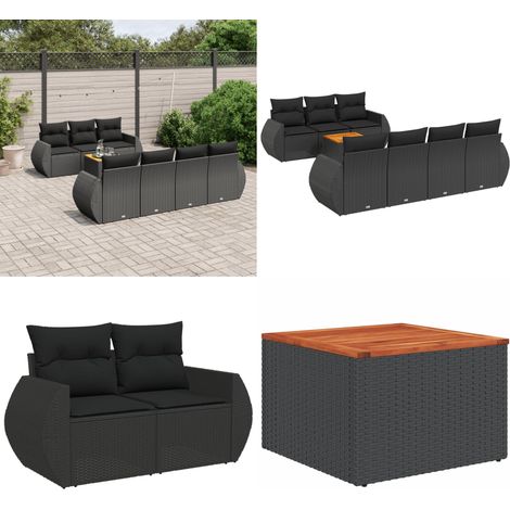 Salon de jardin 8 pcs avec coussins noir résine tressée - Ensemble Salon De Jardin - Meuble Extérieur - Mobilier De Jardin - Salon De Jardin Pliable - Set Salon De Jardin - Home & Living (1/5)