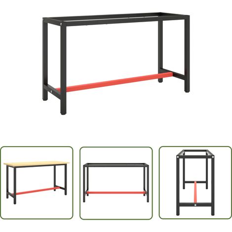 INLIFE Cadre de banc de travail Noir et rouge mat 140x50x79 cm Métal (1/5)