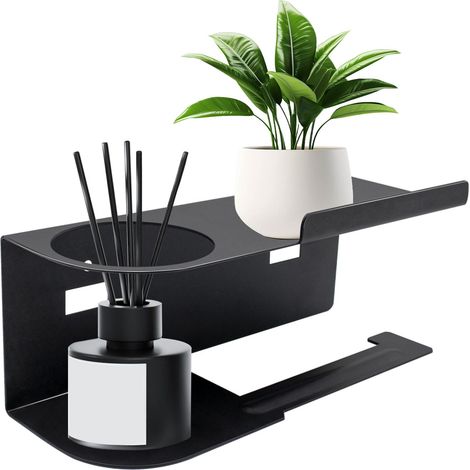 Porte Rouleau de Toilette Mural Noir - 2 Modes de Fixation Sans Percer, Support Acier Inoxydable pour Salle de Bain et Cuisine (1/5)