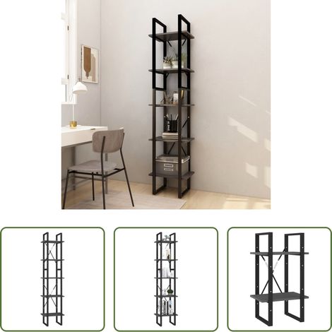 vidaXL Bücherregal Metall - Bücherregal 5 Fächer Grau 40x30x175 cm Massivholz Kiefer (1/5)