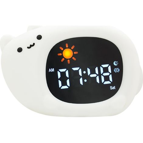 Réveil chat de dessin animé, veilleuse tactile avec bruit blanc, idéal pour les chambres, veilleuse à couleurs changeantes pour soulager le stress (1/4)