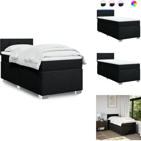 Sommier à lattes de lit et matelas Noir 80x200 cm Tissu - Lit Plateforme - Lit Double - Lit Design - Sommier Tapissier - Matelas Ressorts Ensachés