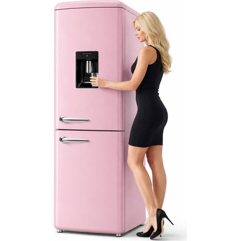 Frigorifero Combinato Vintage Doppia Porta 247Lt Rosa con dispenser d'acqua
