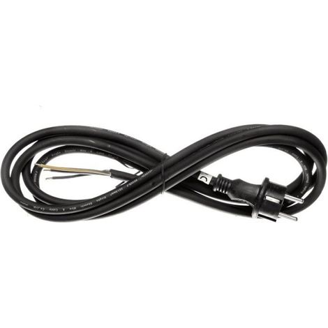 Câble De Raccordement - Fiche Droite Ronde - 3x1,5 Mm² - 3 M - 250 V - Gaine En Gomme - Noir