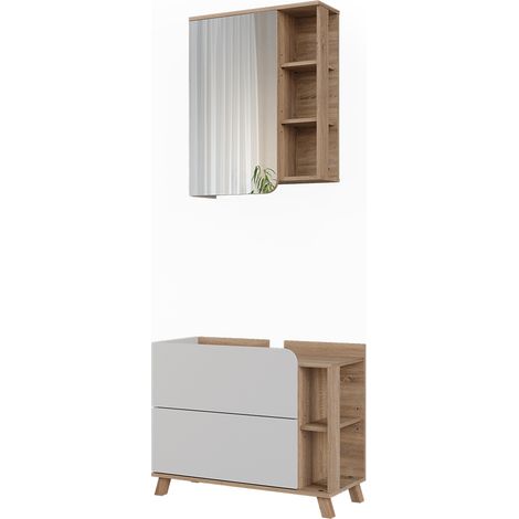 Set di mobili da bagno Karen, Bianco/Sonoma, 2 parti, Vicco (1/5)