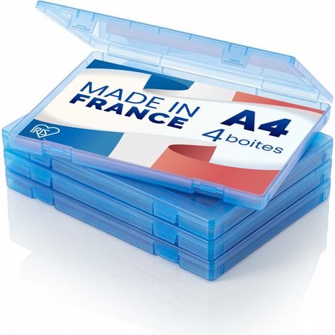 Iris Ohyama, Boite Rangement document, Set de 4, Bleu, Capacité de 150 feuilles A4 chacune, PJC-A4