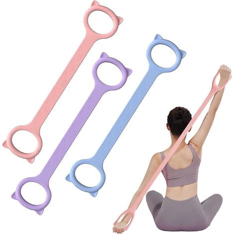 Bandes de résistance en forme de 8 Lexi pour femmes, poignées silicone améliorées, lot de 3 : rose 68kg, violet 113kg, bleu 159kg (1/5)
