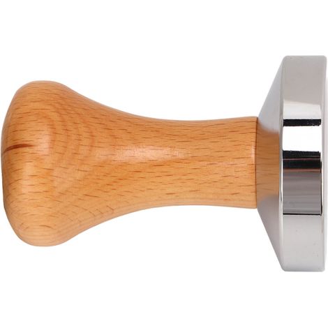 Tampoir à Café en Acier Inoxydable avec Fond Plat et Manche en Bois - 51mm/2.0in (1/5)
