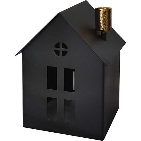 TrendLine Deko Kerzenhalter Haus Metall 14 x 13,5 x 17,5 cm schwarz gold Deko Windlicht