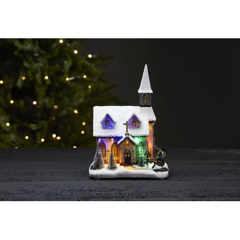 LED Szenerie -Chapel', Kirche als Spieluhr + Rotation, Batterie + Timer, bunte LEDs, H 27cm, B 19cm (1/5)