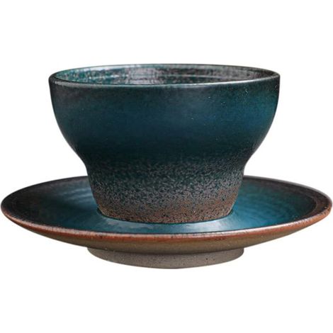 2 Pièces Tasse à café, Céramique, Design coquille d'œuf, Vert, Soucoupe incluse, Pour café thé latte (1/5)