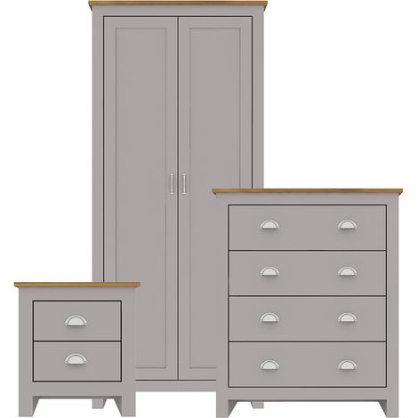 Lancaster Bedroom Set - MDF - L49.4 x W79 x H180 cm - Grey/Oak (1/2)