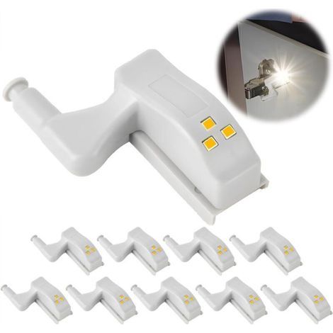 Set of 10 LED Hinge Lights for Cabinet Door Hinges, Special Lighting with Automatic Sensor, Wireless Cabinet Light (1/4)