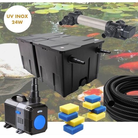 Kit De Filtration UV 24W INOX + 8 mousses de rechange Pour Bassin De Jardin De 15 m3 avec poissons (1/5)