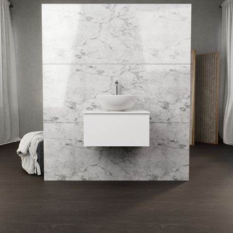Inda - Badezimmerschrank B.60 mit Aufsatzwaschbecken / Mattweiß 1 Schublade - Rubin