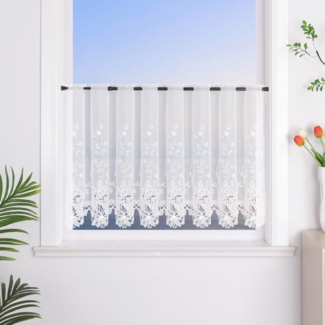 Rideau brise-bise en voile - Pour cuisine, porte, couloir, crème, 1 pièce, hauteur : 60 x 150 cm (1/5)