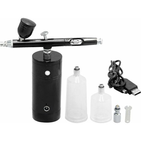 KKmoon Usb Rechargeable Airbrush Kit Pompe De Pulverisation Airbrush Compresseur A Double Action A Main Airbrush Gun Tattoo Peinture Hydratante Maquillage Fx, Noir (1/5)