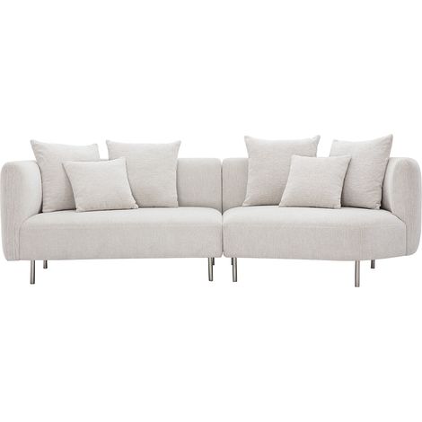 Divano design 3-4 posti in tessuto effetto velluto cincillà beige e metallo cromato IGLESIAS