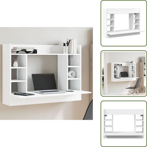 Espace de rangement - vidaXL Bureau mural blanc 105x48x75 cm bois d'ingénierie - Meuble mur (1/5)