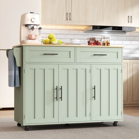 Îlot central cuisine avec rangement, desserte cuisine mobile avec table rabattable, meuble de cuisine avec tiroirs et étagères réglables, chariot de service sur roulettes avec plateau effet bois et fi (1/5)