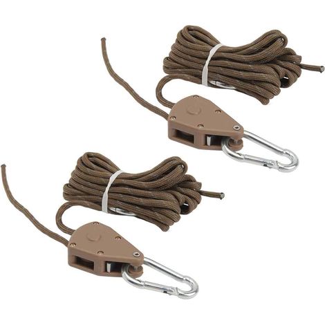 Lot de 2 cordes de 4 m pour tente de camping, réglables et munies d'une poulie. Montage rapide. (1/5)