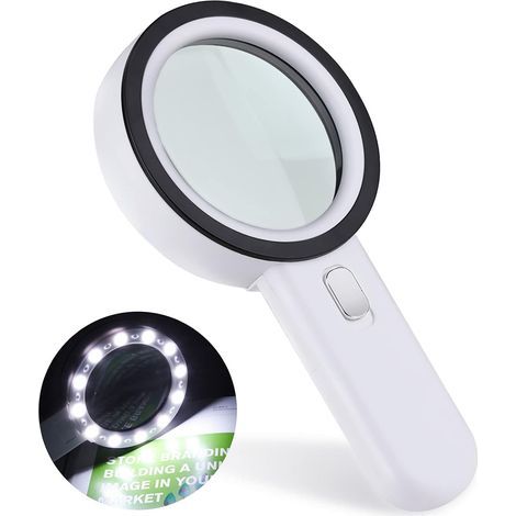 Reading Magnifier, 12 LED Magnifying Glass, 30X Magnification, Large Illuminated Pocket Magnifier for Jewelers, Watchmakers, Crafts, Children, the Elderly, etc. (1/5)