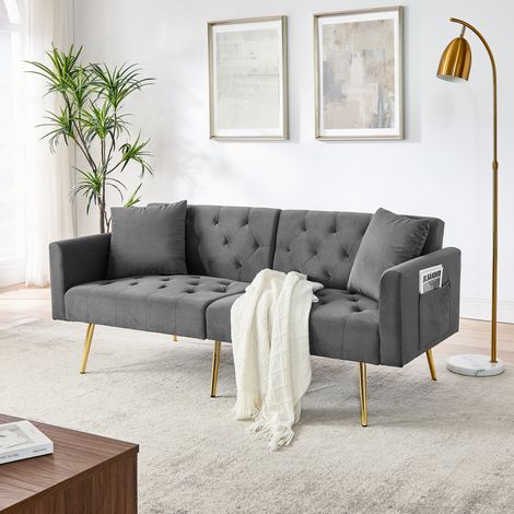 2-Sitzer-Samtsofa in Grau mit 3-fach verstellbarer Rückenlehne, 2 Kissen HAVRYA (1/5)