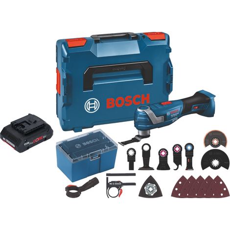 Bosch GOP 18V-34 Professional Akku Multi Cutter 18 V Starlock Plus + 1x ProCore Akku 4,0 Ah + 17 tlg. Zubehör + L-Boxx - ohne Ladegerät
