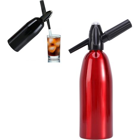 Sifón de aluminio de 1 litro para refrescos, botella manual, para limonadas caseras, mojitos, gin fizz y spritz, color negro. (1/5)