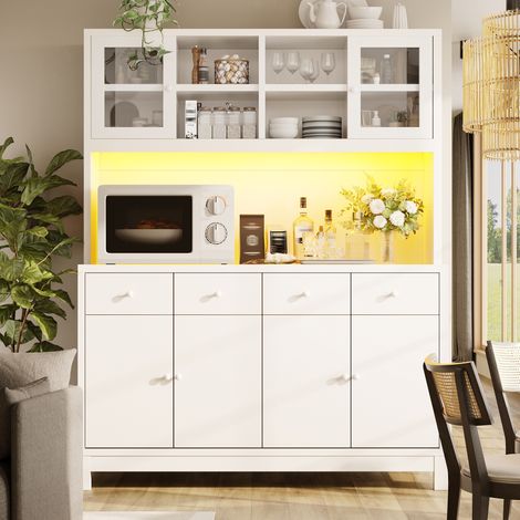 Vitrina alta 140 x 38,5 x 180 cm con LED RGB, 4 cajones, blanca HAVRYA (1/5)