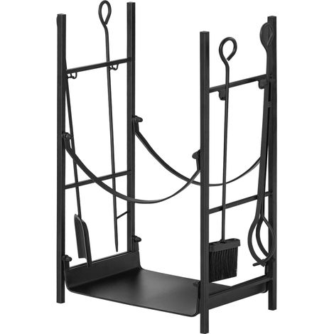 Porte-legna da interno ed esterno rialzato 2 ripiani metallo 70 kg 44,5x29,5x73 cm nero